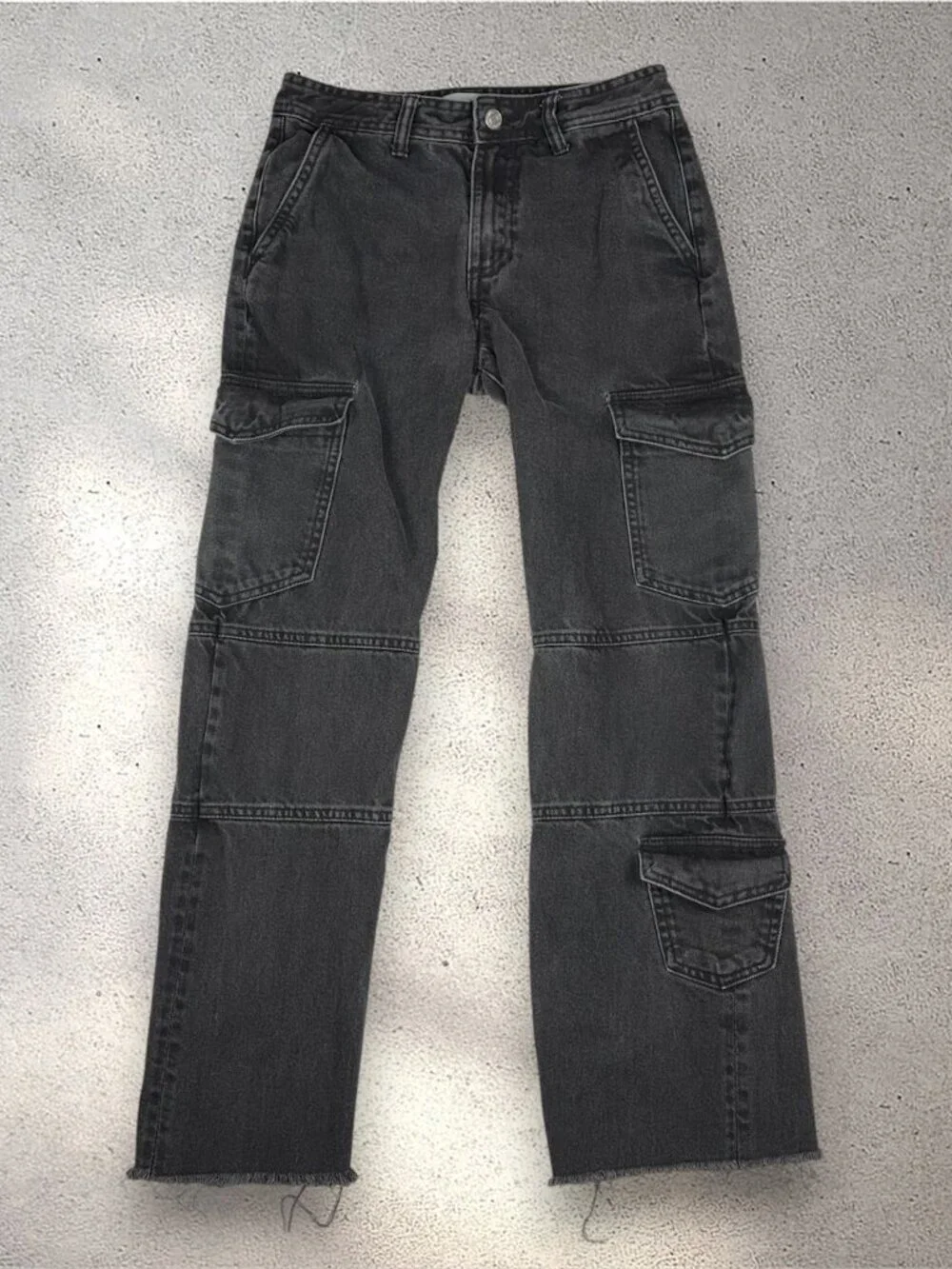 ZARA Asymmetrical Biker Cargo Jeans Women’s 0 Black Y2K Grunge Streetwear Baggy